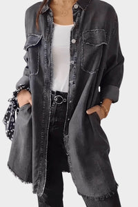 Cordelia Women's Button Front Mini Shirt Dress in Dark Grey