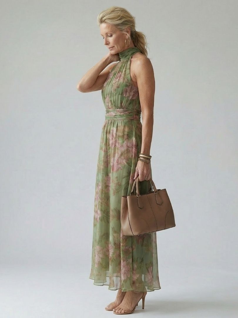 Cordova Women's Floral Halter Neck Midi Dress in Green
