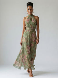 Cordova Women's Floral Halter Neck Midi Dress in Green