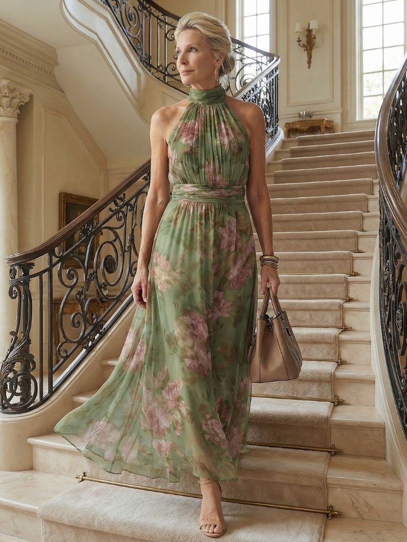 Cordova Women's Floral Halter Neck Midi Dress in Green