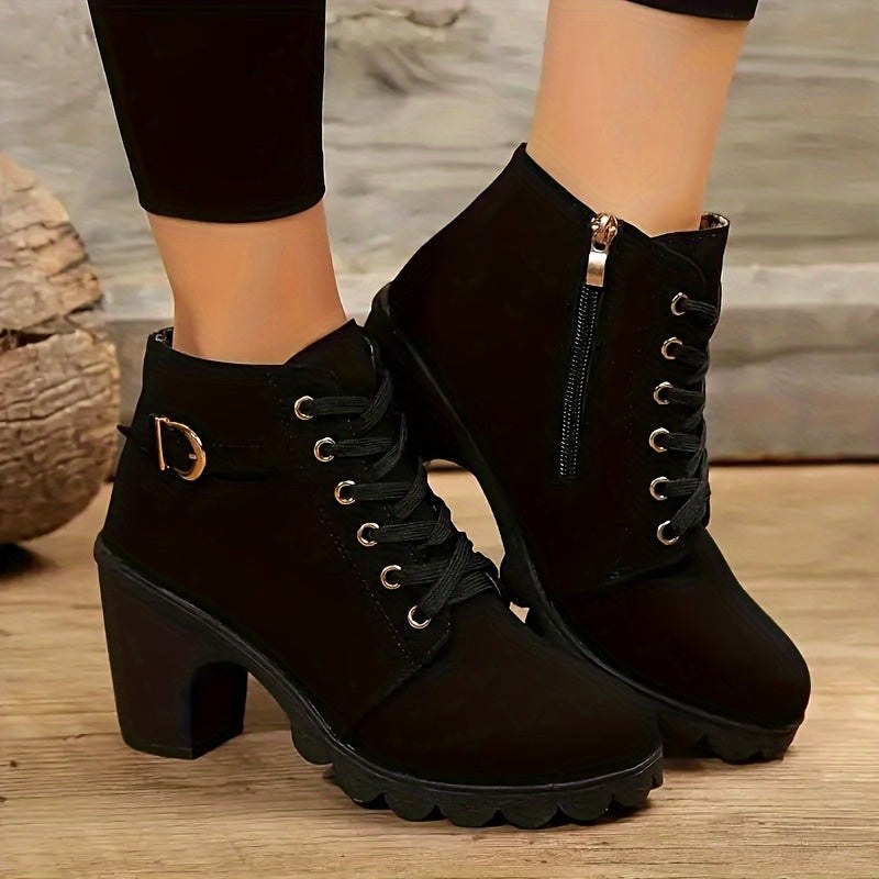Cordwyn Women's Block Heel Ankle Boots Lace-Up in Navy Blue