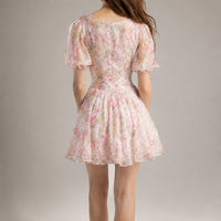 Corinda Women's Floral Mini Dress Puff Sleeve in Floral
