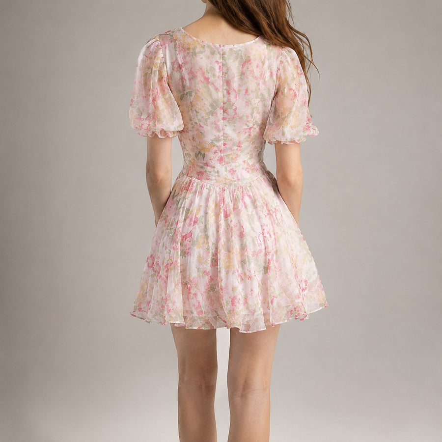 Corinda Women's Floral Mini Dress Puff Sleeve in Floral