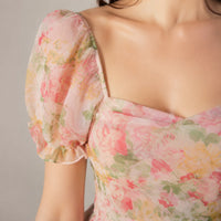 Corinda Women's Floral Mini Dress Puff Sleeve in Floral