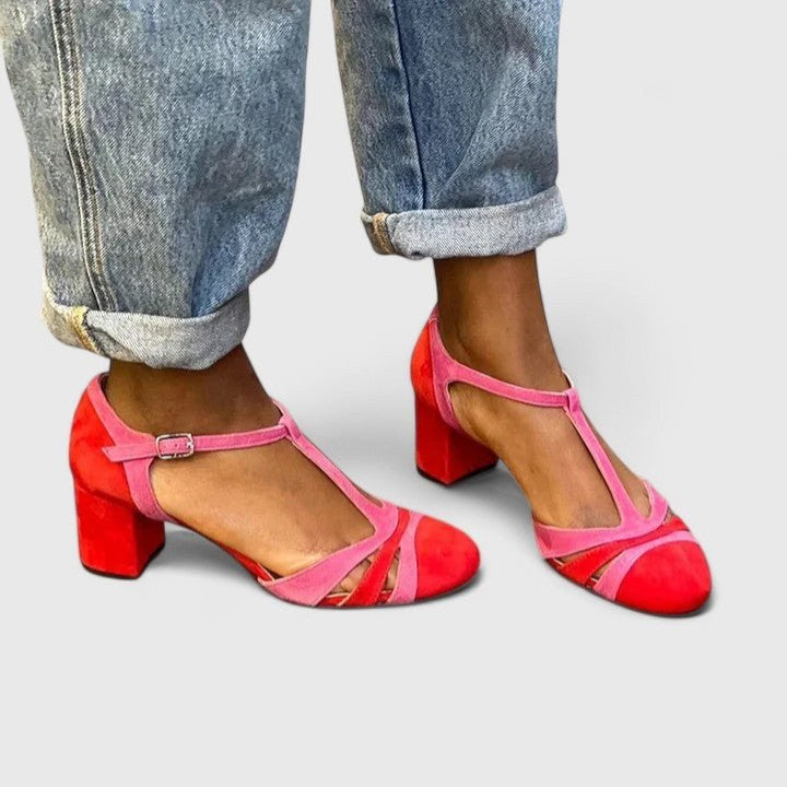Corindel Women's Block Heel T-Bar Shoes in Red
