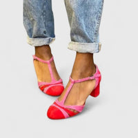 Corindel Women's Block Heel T-Bar Shoes in Red