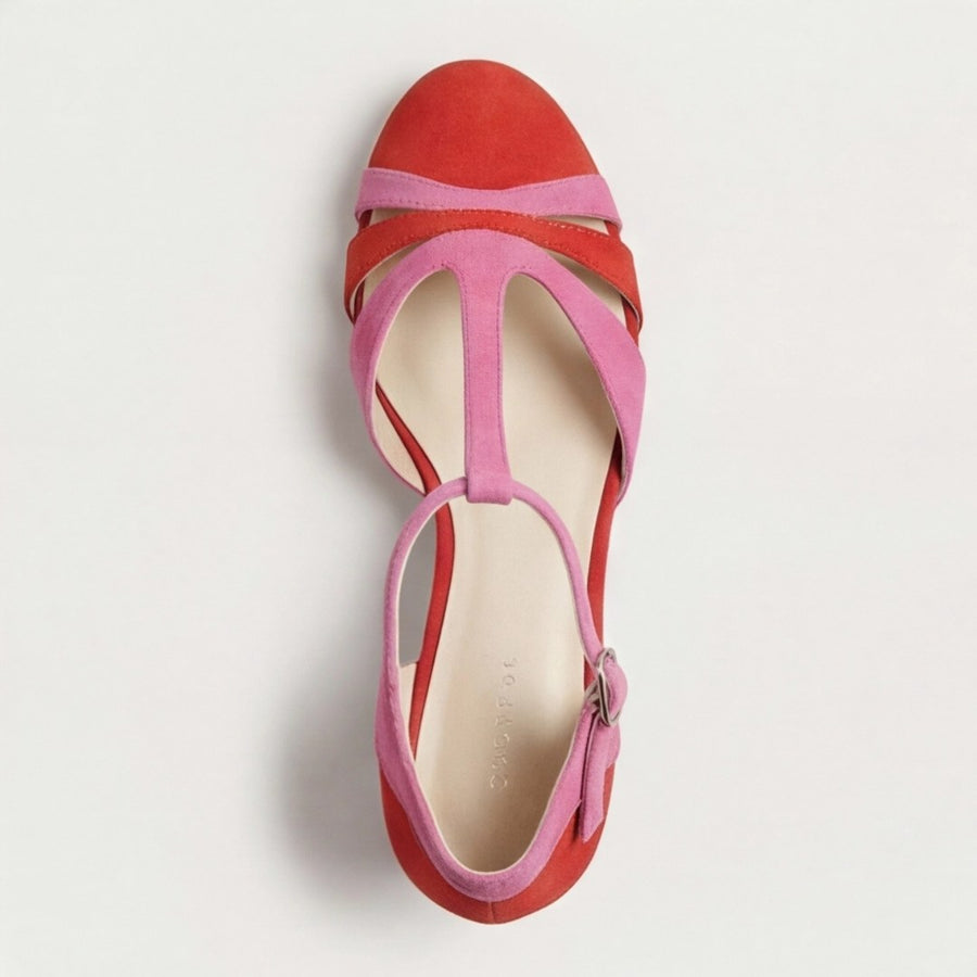 Corindel Women's Block Heel T-Bar Shoes in Red
