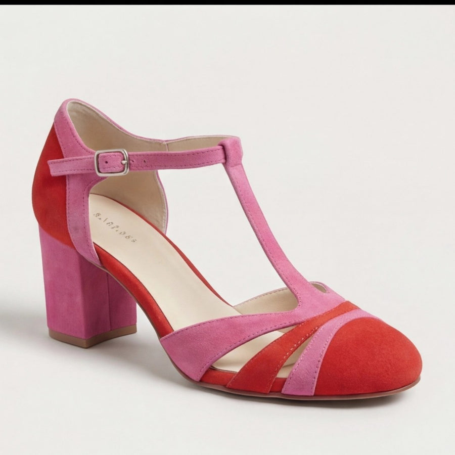 Corindel Women's Block Heel T-Bar Shoes in Red