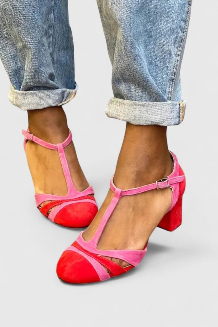 Corindel Women's Block Heel T-Bar Shoes in Red