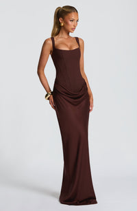 Rosanna Maxi Dress – Plum Brown