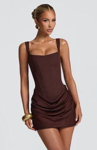 Rosanna Mini Dress – Plum Brown