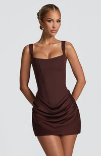 Rosanna Mini Dress – Plum Brown