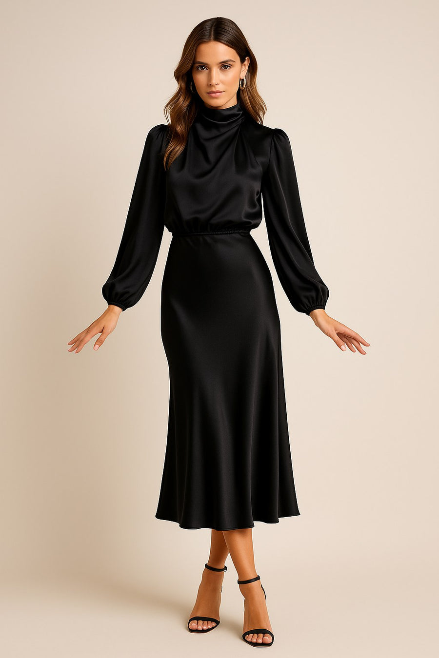 Corvaine Women's Long Sleeve Formal Midi Dress