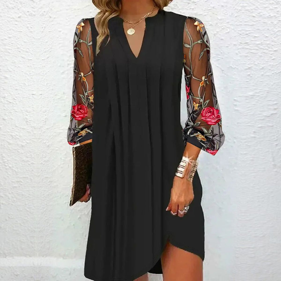 Corvaine | Women's Formal Dress with Floral Mesh Sleeves