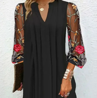 Corvaine | Women's Formal Dress with Floral Mesh Sleeves