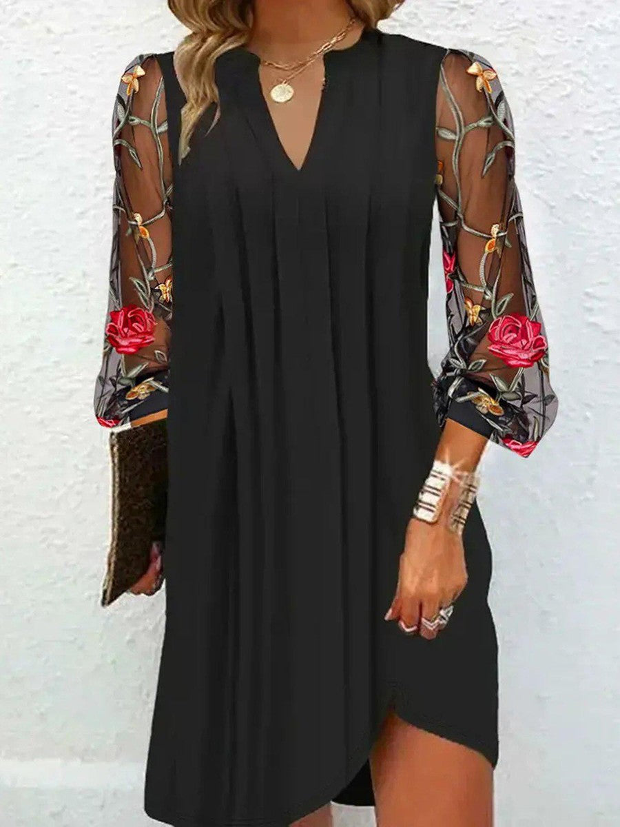 Corvaine | Women's Formal Dress with Floral Mesh Sleeves