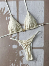 Corven Women's Bikini Set Triangle Top Thong in Beige