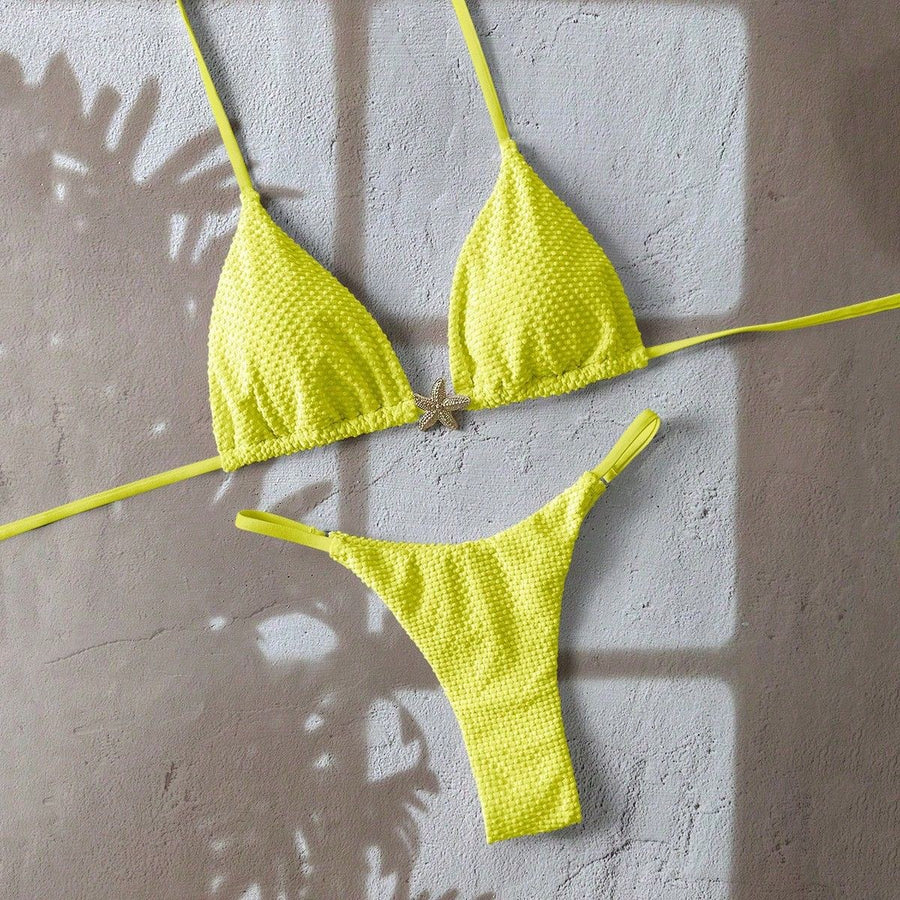 Corven Women's Bikini Set Triangle Top Thong in Gelb
