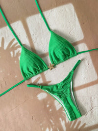 Corven Women's Bikini Set Triangle Top Thong in Green