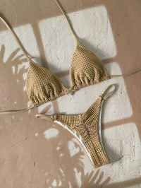 Corven Women's Bikini Set Triangle Top Thong in Khaki