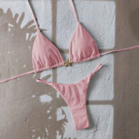 Corven Women's Bikini Set Triangle Top Thong in Light Pink