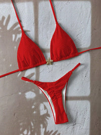 Corven Women's Bikini Set Triangle Top Thong in Red