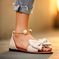 Corwyn | Women's Bow Flat Sandals with Pearl Ankle Cuff