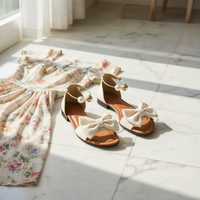 Corwyn | Women's Bow Flat Sandals with Pearl Ankle Cuff