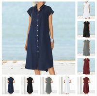 Cosima Casual Linen Shirt Dress with Button Front and Pockets