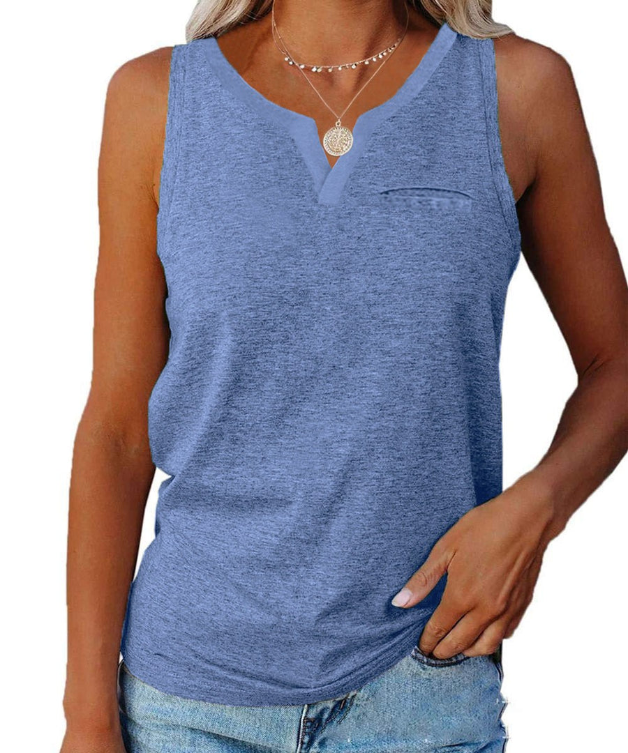 Cosima Casual Top with V-Neck and Chest Pocket in Grey