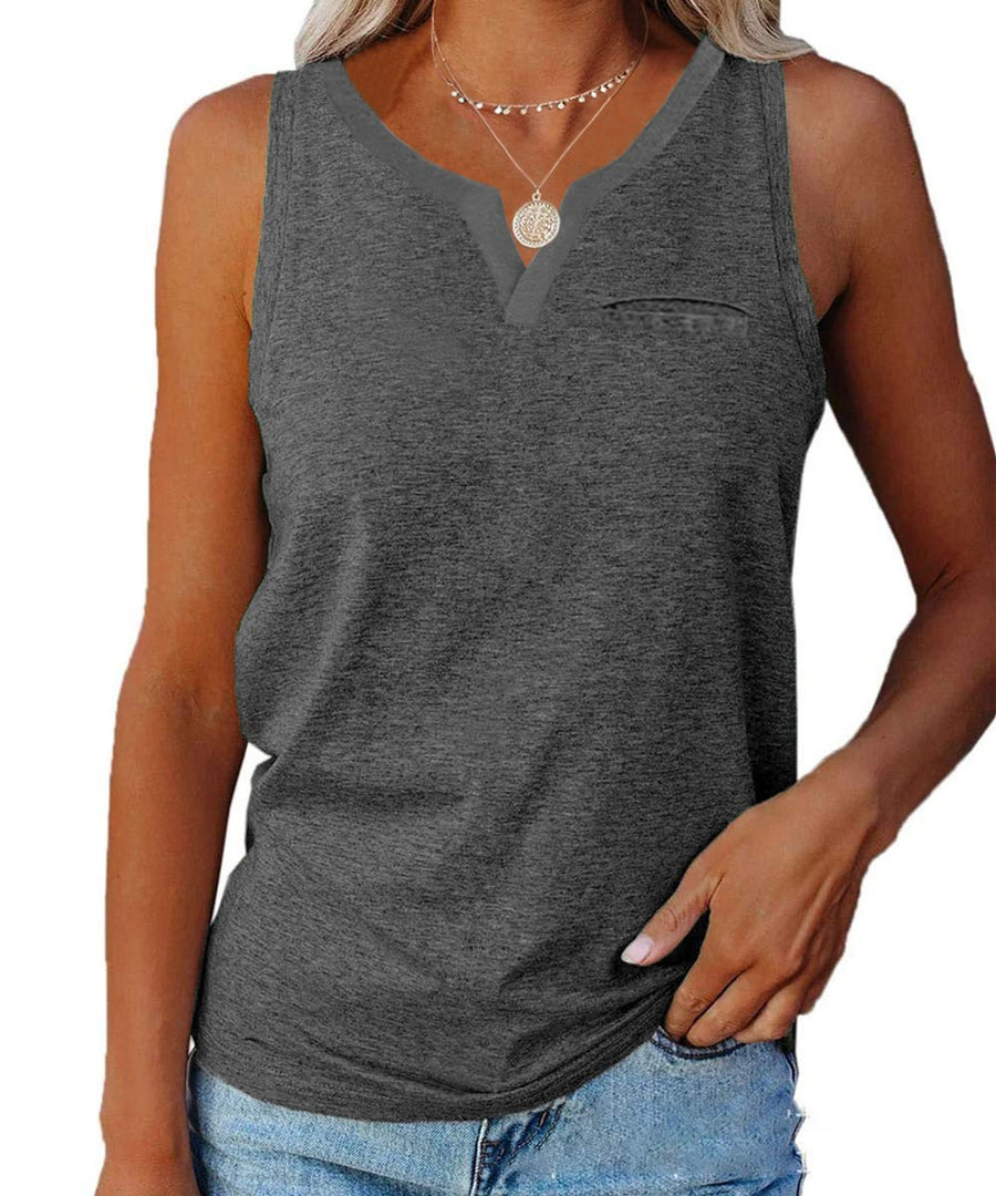 Cosima Casual Top with V-Neck and Chest Pocket in Grey