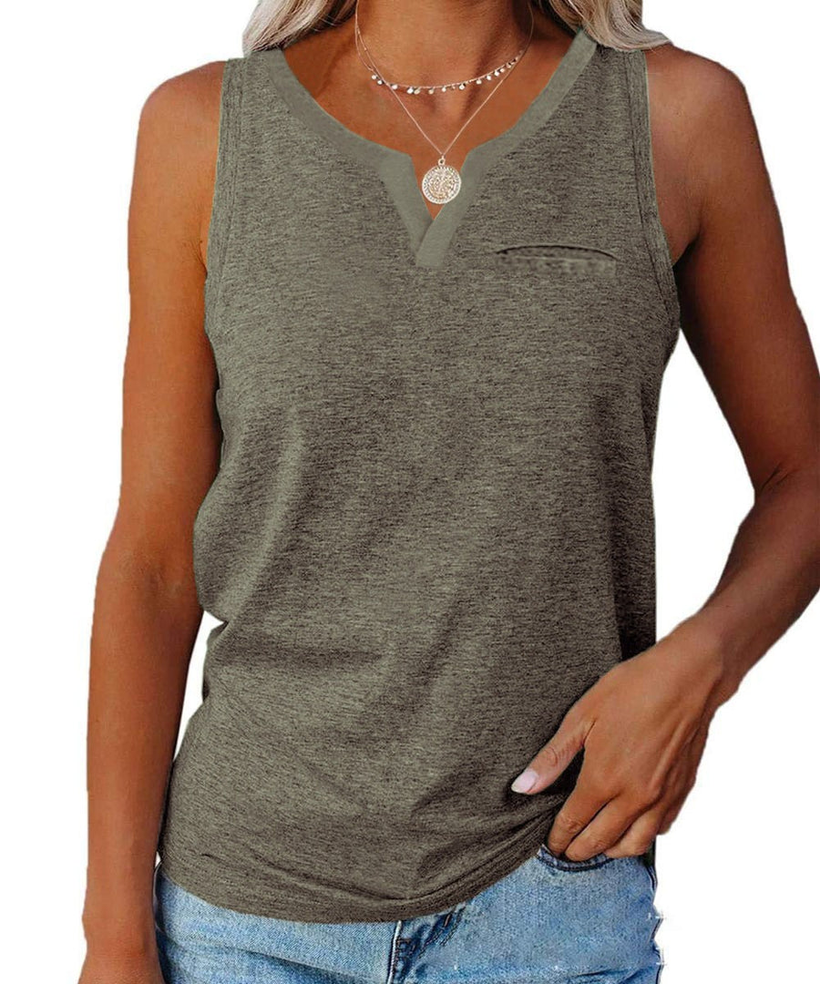 Cosima Casual Top with V-Neck and Chest Pocket in Grey
