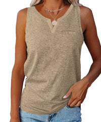 Cosima Casual Top with V-Neck and Chest Pocket in Khaki