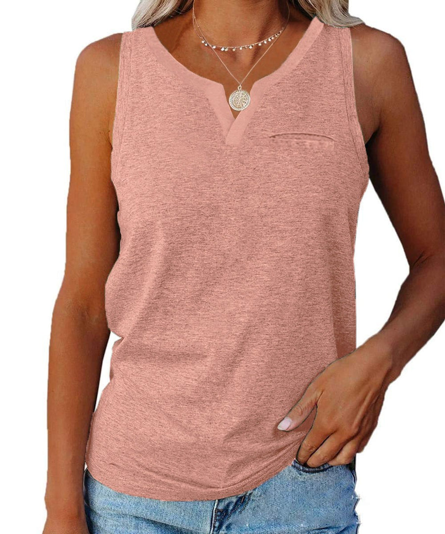 Cosima Casual Top with V-Neck and Chest Pocket in Pink