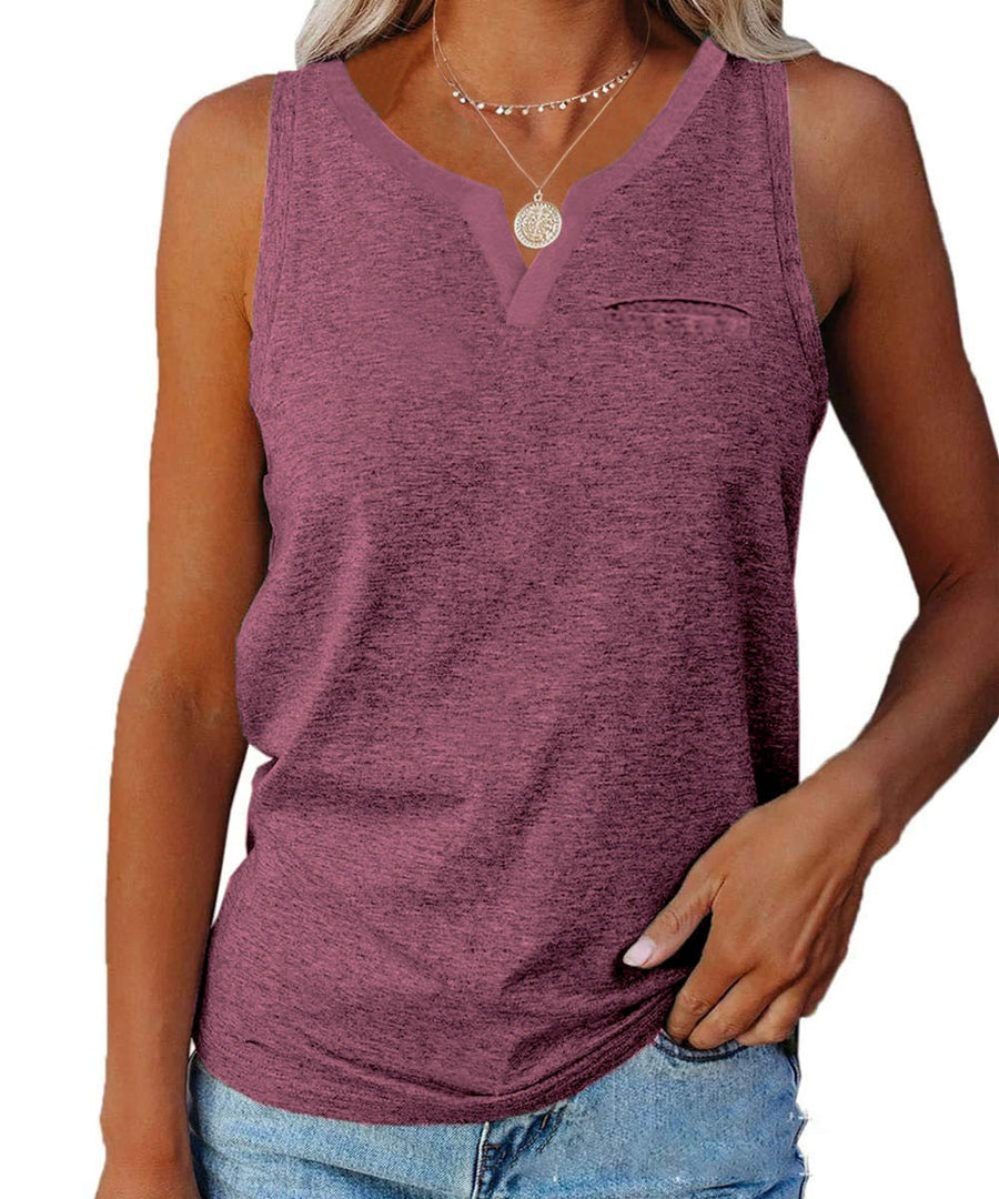 Cosima Casual Top with V-Neck and Chest Pocket in Wine