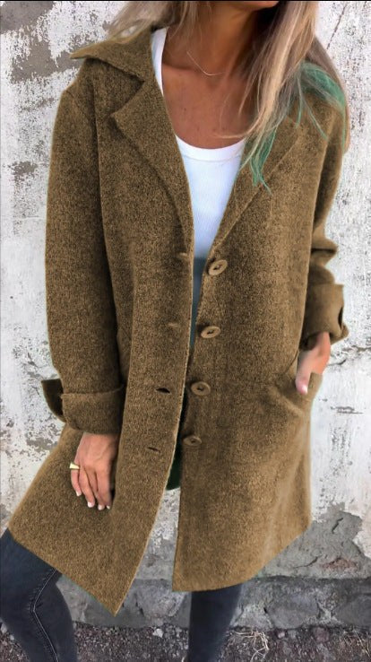 Cosima Elegant Jacket with Button Front and Pockets in Brown