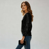 Cosima Elegant Top with V-Neck in Black