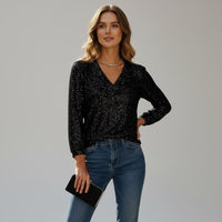 Cosima Elegant Top with V-Neck in Black