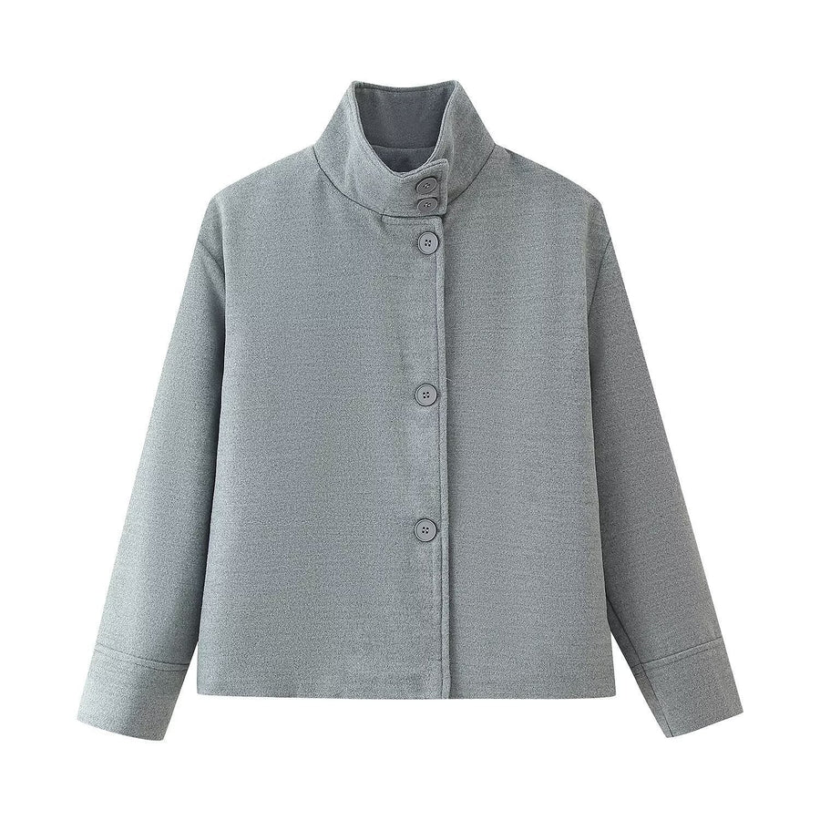 Cosima Jacket with Stand Collar in Light Grey