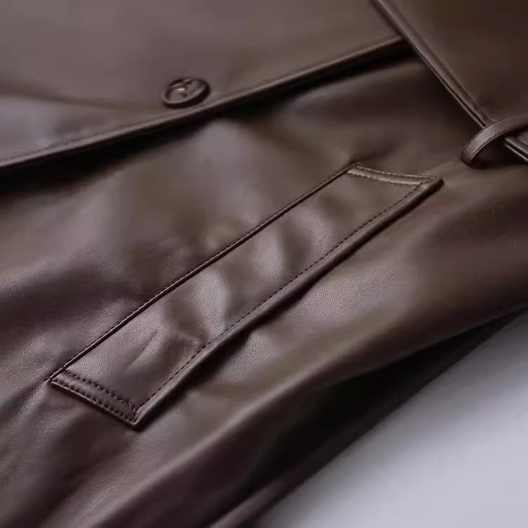 Cosima Leather Trench Coat with Pockets