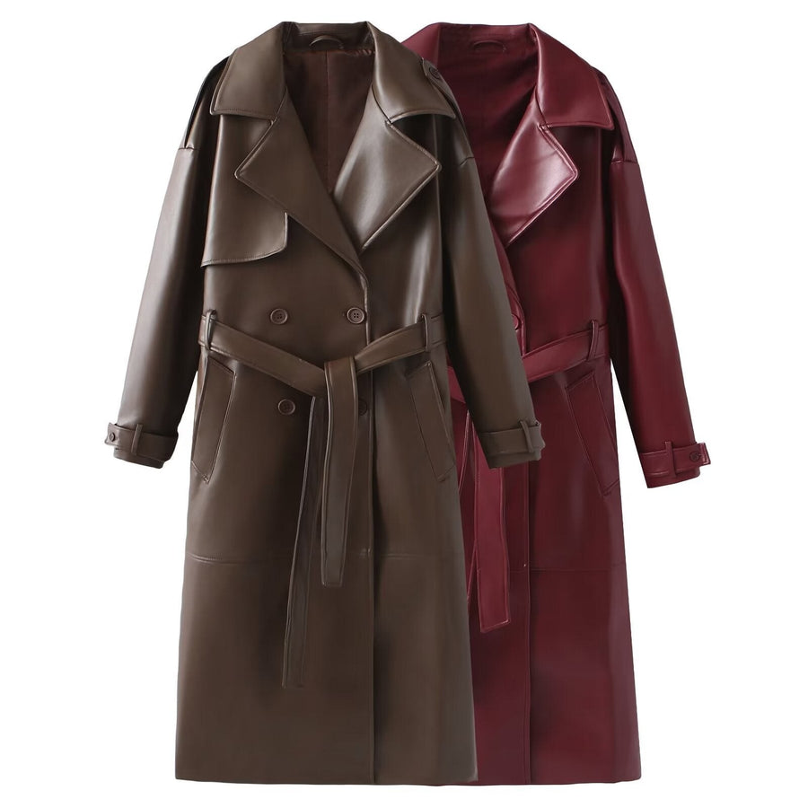 Cosima Leather Trench Coat with Pockets