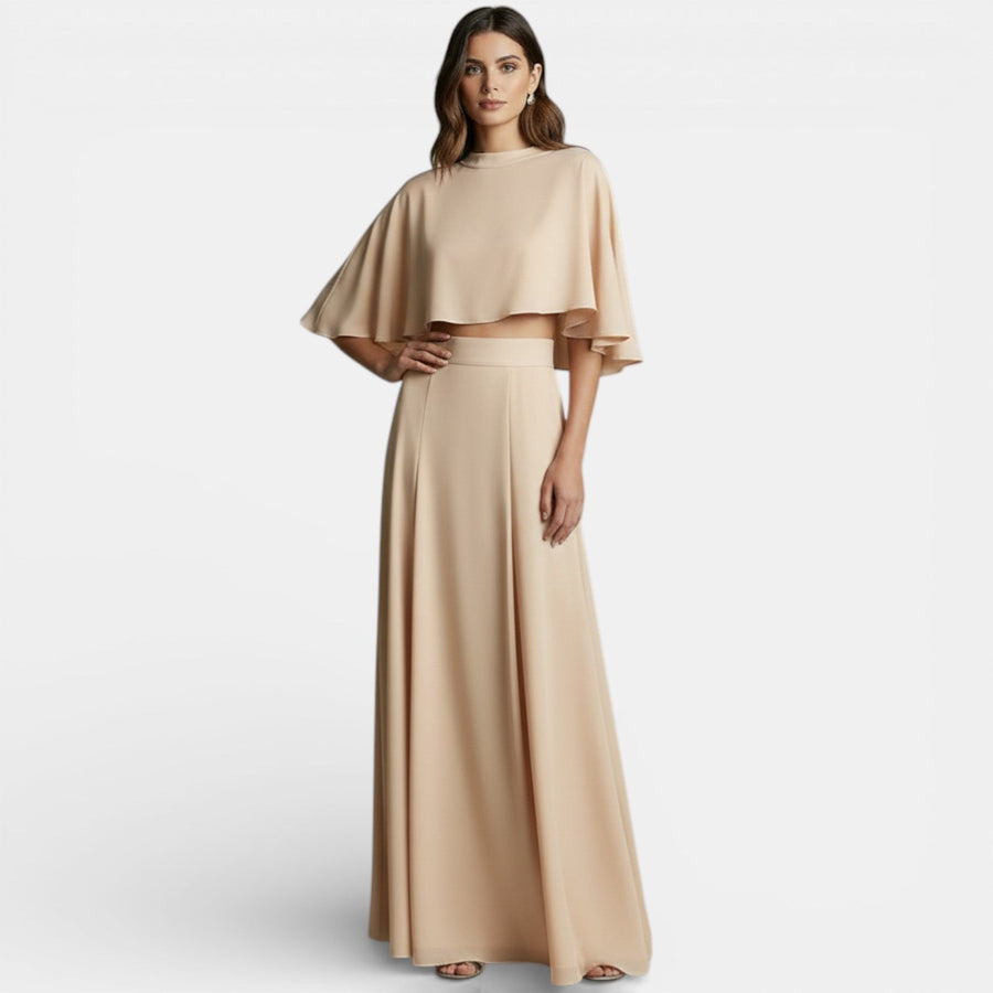 Women's Two-Piece Set Cape Top Maxi Skirt
