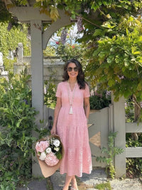Cressida Women's Pink Eyelet Tiered Midi Dress in Pink