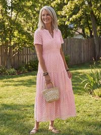 Cressida Women's Pink Eyelet Tiered Midi Dress in Pink