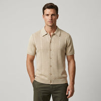 Cruz Textured Button-Front Shirt in Beige
