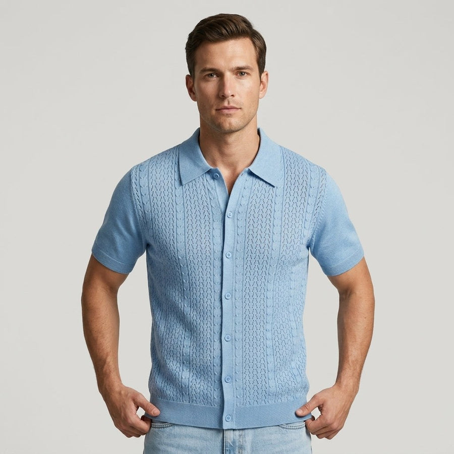 Cruz Textured Button-Front Shirt in Carolina Blue