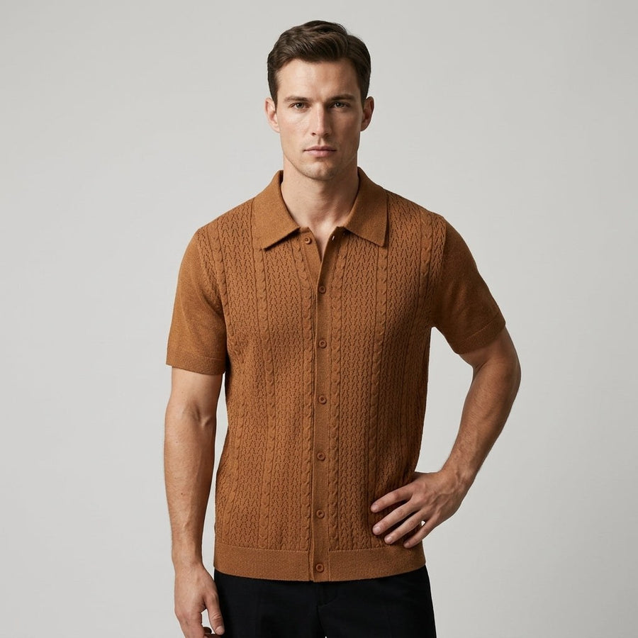 Cruz Textured Button-Front Shirt in Sienna Brown