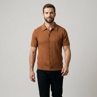 Cruz Textured Button-Front Shirt in Sienna Brown