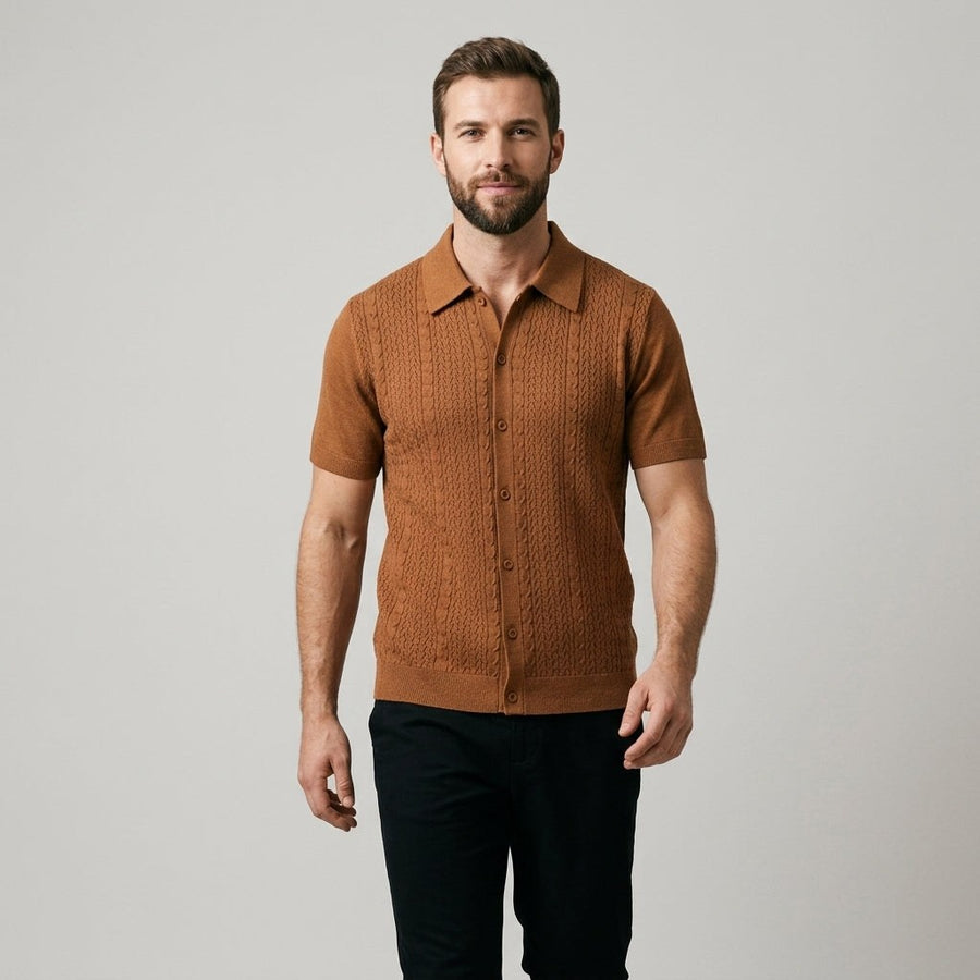 Cruz Textured Button-Front Shirt in Sienna Brown