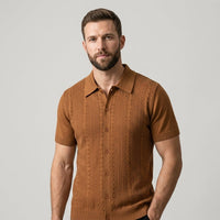 Cruz Textured Button-Front Shirt in Sienna Brown